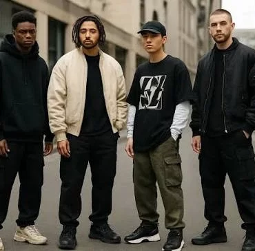 Experiment 5 clothing hoodie and tee set laid out for a UK streetwear styling guide